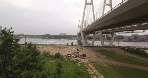 Cable-stayed bridge in St. Petersburg, Russia over the Neva River Video stock 71357012