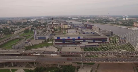 Cable-stayed bridge in St. Petersburg, Russia over the Neva River Video stock 71357061