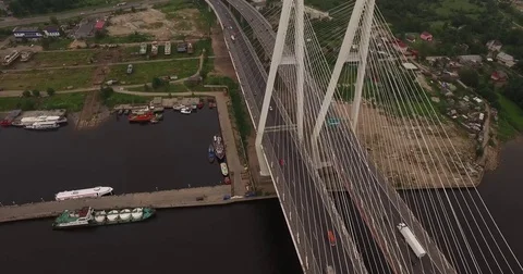 Cable-stayed bridge in St. Petersburg, Russia over the Neva River Video stock 71357546