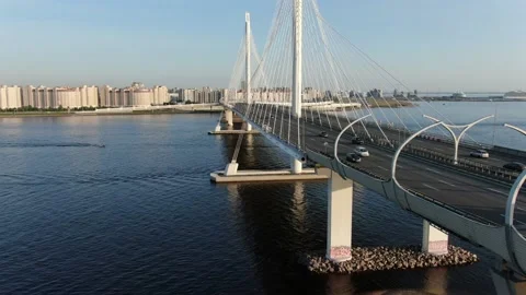 Cable-stayed bridge, St. Petersburg 스톡 동영상 153414384