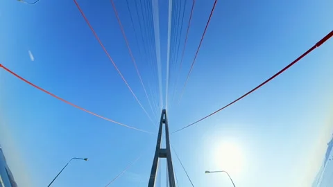 Cable-Stayed Bridge Stretching Towards the Blue Sky. Stock Footage 286210988