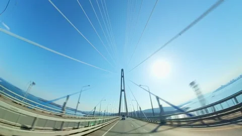 Cable-Stayed Bridge Stretching Towards the Blue Sky Stock Footage 324691607
