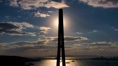 Cable-stayed bridge in the sunset 2 Stock Footage 106595169