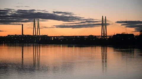 Cable-stayed bridge at sunset. Stock Footage 76430289