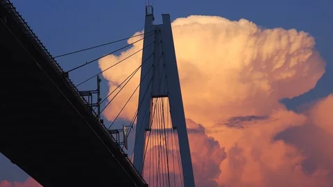 Cable-stayed bridge at sunset Stock-Footage 88620630