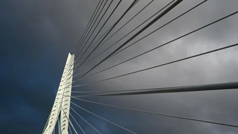 Cable-stayed bridge. Towers and cables. Suspension bridge over the river. Stock Footage 308473586