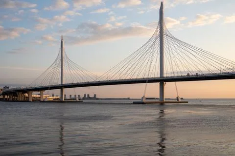 Cable-stayed bridge of the western high-speed diameter in the soft color of a Stock Photos