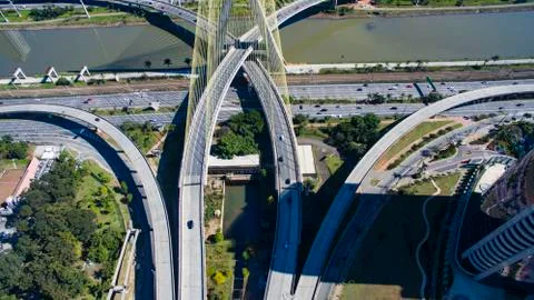 Cable-stayed bridge in the world. Sao Paulo city, Brazil. Fotos Stock