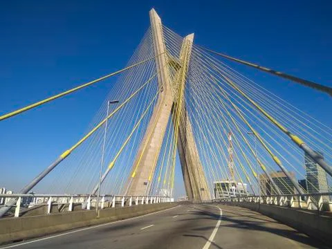 Cable-stayed bridge in the world. Sao Paulo city, Brazil. Stock Photos