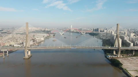 Cable-stayed bridges over the navigable river Stock Footage 113665160