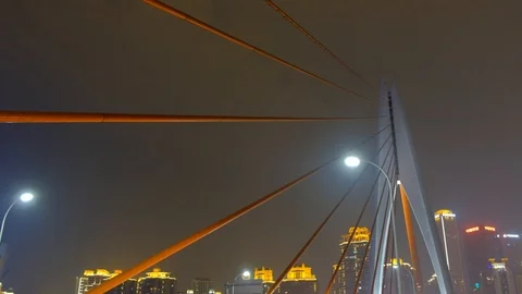 Cable stayed cable on the qian si men Bridge on the Jialing River in Chongqin Video stock 111156560