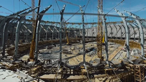 Cable-stayed roof structures of a football stadium Stock Footage 94554837