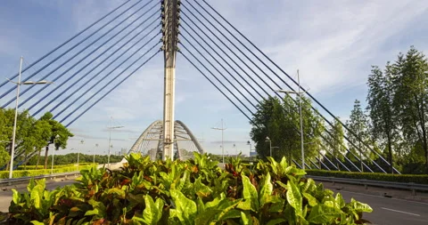 Cable stayed  saujana bridge at Putrajaya, Malaysia. Wide angle time lapse Stock Footage 132174831