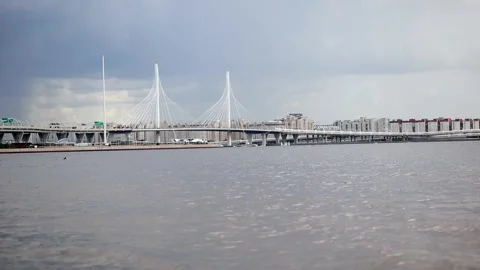 Cable-stayed section of Western High-Speed Diameter in Saint Petersburg Stock Footage 315536560