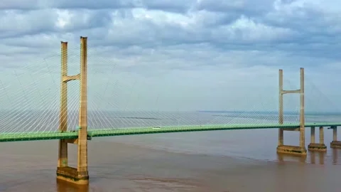 Cable-stayed structure of the Second Severn Crossing, or Prince of Wales Stock Footage 156877961
