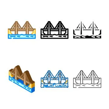 Cable stayed styles bridge color icon vector Stock Illustration