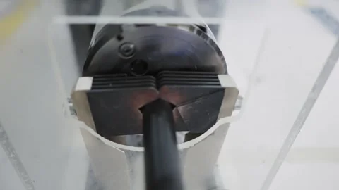 Cable stripping machine system in a production plant, showcasing precision ma Stock Footage 319503844