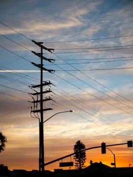 Cable Sunset Over Street Stock Photos