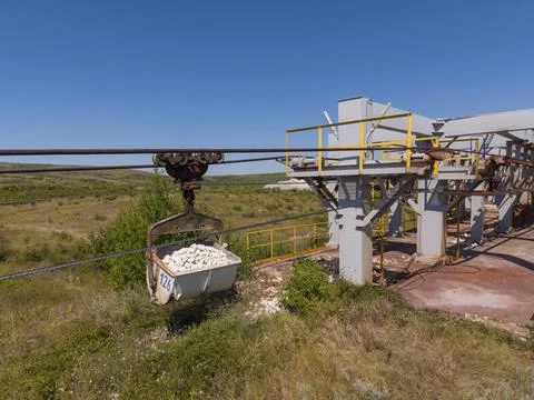 Cable system used for transporting materials in a mining area Stock Photos