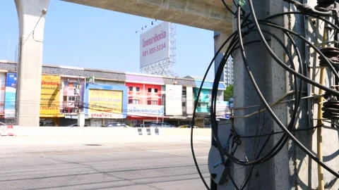 Cable Tangle On Electricity Pole, Close Up, Outdoor Stock Footage 262145937