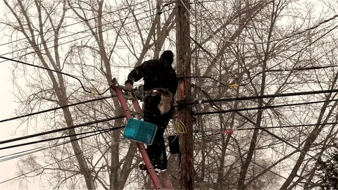 Cable Tech Adjustments To Cable Amplifier Stock Footage 84036641