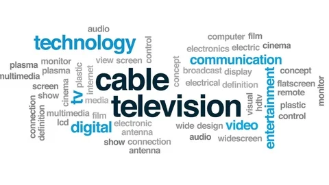 Cable television animated word cloud, text design animation. Stock Footage 79044669