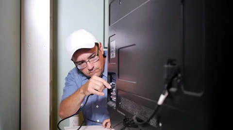 Cable Television Installer Stock Footage 24974437