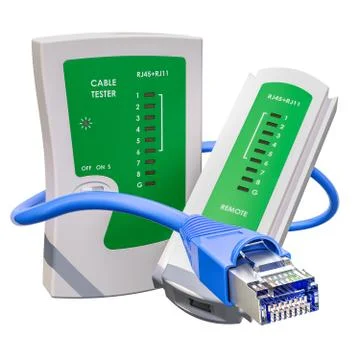 Cable tester and lan cable, 3D rendering Stock Illustration