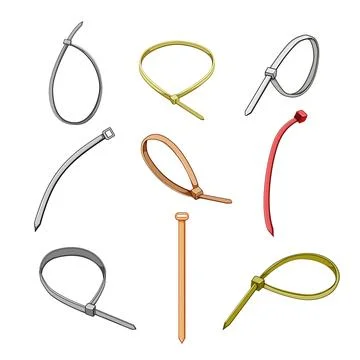 Cable ties set cartoon vector illustration Stock Illustration