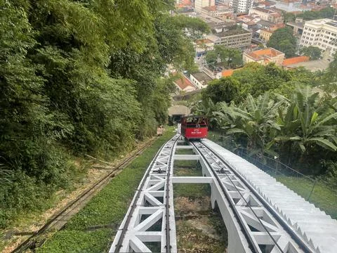 The Cable train to Monte Serrat. Santos, Brazil. Stock Photos