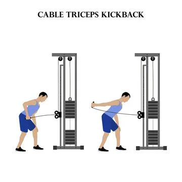 Cable triceps kickback exercise strength workout vector illustration Stock Illustration