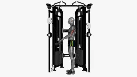Cable triceps push down ez bar exercise fitness workout animation male muscle Video stock 227560213