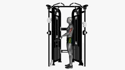 Cable triceps push down straight bar exercise fitness workout animation male 動画素材 227560276