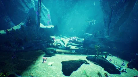 Cable TV antenna on the Ocean Floor, Underwater CGI Animated 3D footage Video stock 237899358