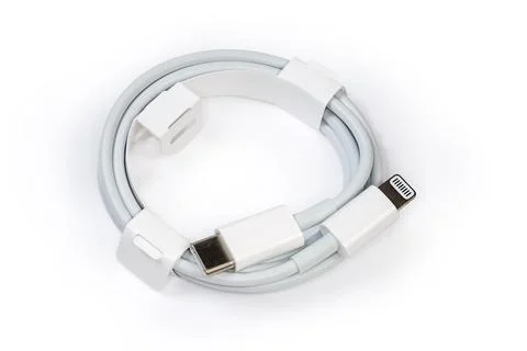 Cable USB Type-C to Lightning on a white background Fotos Stock