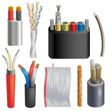 Cable vector cabled wire connection technology network illustration realistic 3d 스톡 일러스트