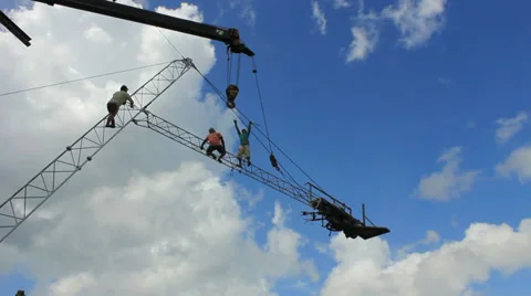 Cable Wake Park industry. Removing tower. Rebuilding cable park. Stock Footage 30592905