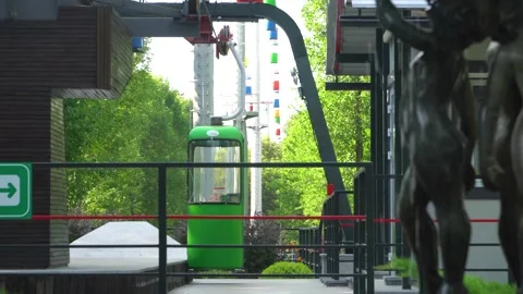 The cable way with different colored cabins at the public park. Video stock 169362015