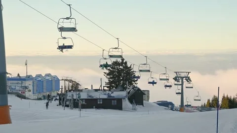 Cable way transporting people in ski resort Krvavec, Slovenia Stock Footage 147178527