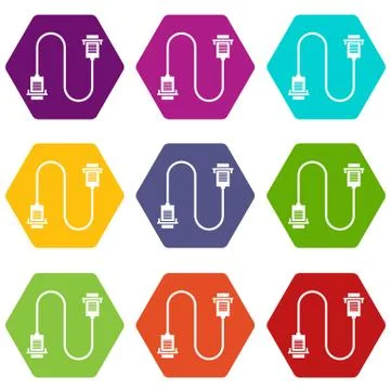 Cable wire computer icon set color hexahedron Illustrazione stock
