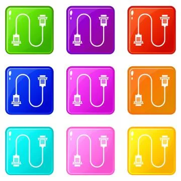 Cable wire computer icons 9 set Illustrazione stock