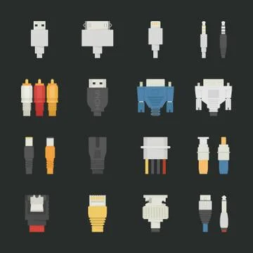 Cable wire computer icons with black background , eps10 vector format Stock Illustration