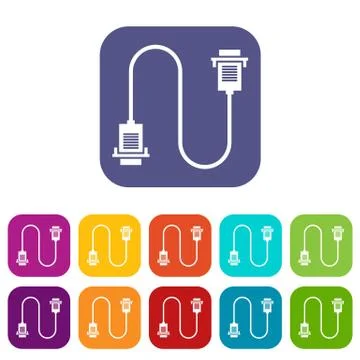 Cable wire computer icons set Stock Illustration