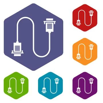 Cable wire computer icons set Stock Illustration