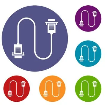 Cable wire computer icons set Stock Illustration