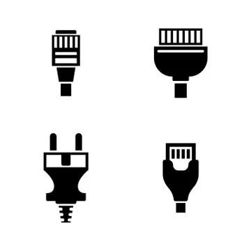 Cable Wire Computer Plug. Simple Related Vector Icons Stock Illustration
