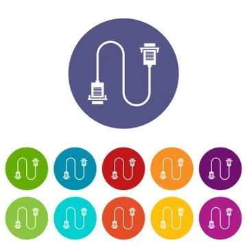 Cable wire computer set icons Illustrazione stock