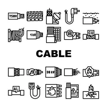 Cable Wire Electrical System Icons Set Vector Stock-Illustration