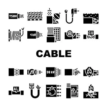 Cable Wire Electrical System Icons Set Vector Stock Illustration