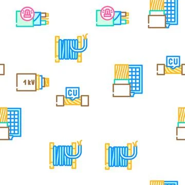 Cable Wire Electrical System Icons Set Vector Stock Illustration